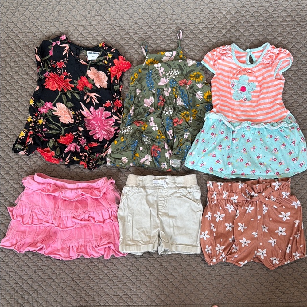 Girls Floral Dresses + Bottoms Set/Lot, Floral and Ruffle Designs. 18–24 months.